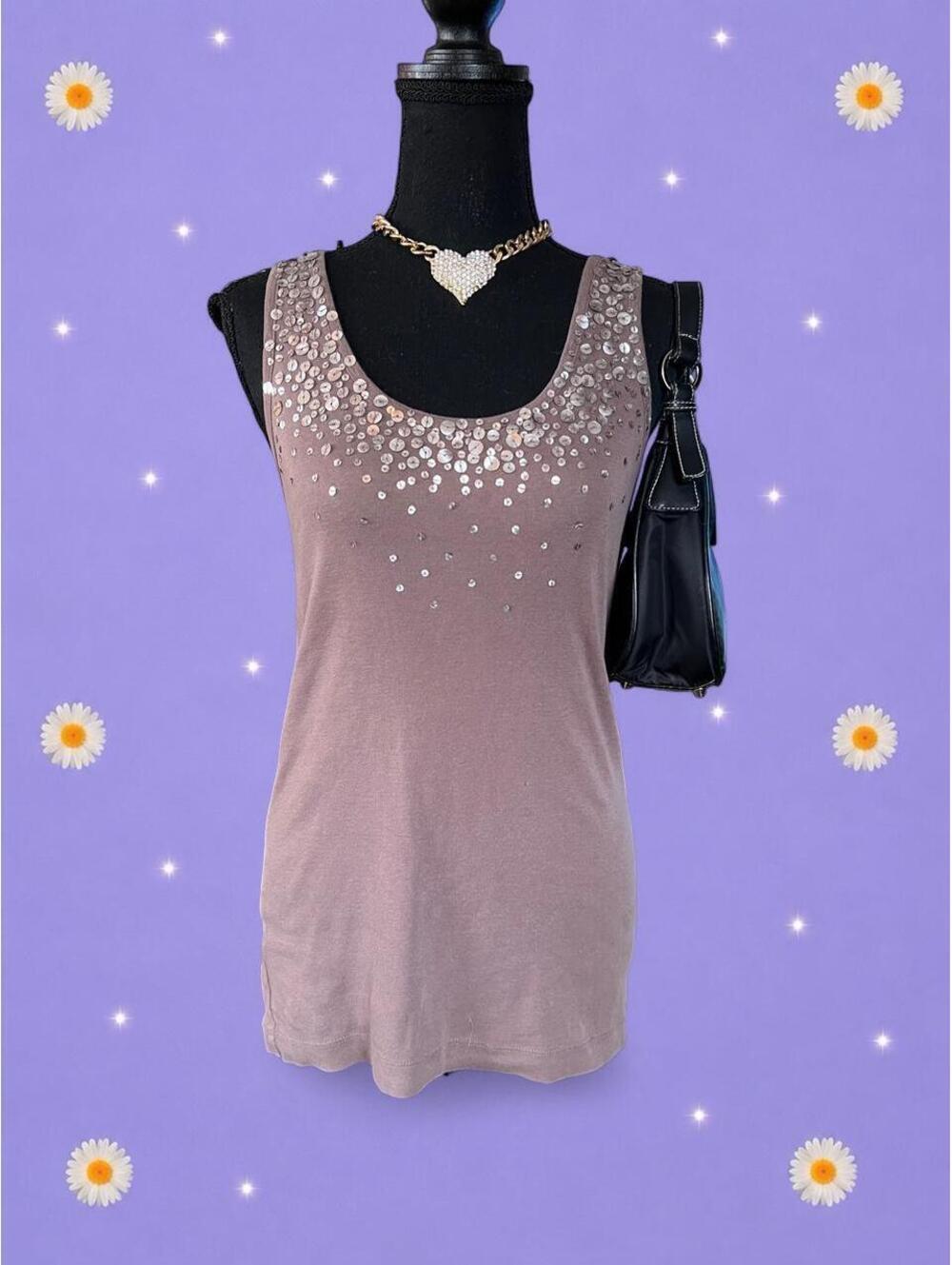 Vintage Y2K Mossimo Paillette Sequin Glam Party Cami Tank Size Large 🤎